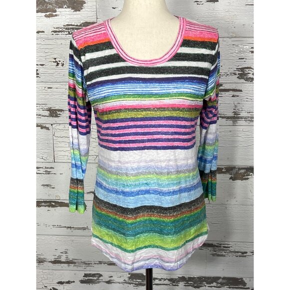 DAVID CLINE Stripe & Fun Tops 3/4 Length Sleeve Lot of 2 Sz M EUC - Picture 6 of 9